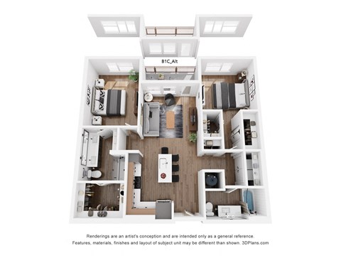 Floor plan for 2 beds, 2 baths, 1119 sqft
